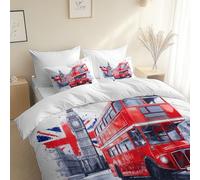 Duvet Cover Set Digital Art Flag Bus, 230 x 220 cm, King Size, White Ultra Soft Hypoallergenic Duvet Cover, With Zipper Closure for All Season