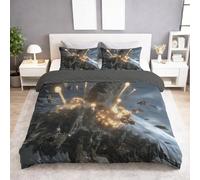 Duvet Cover Set Double 200 x 200 cm - Reversible Fantasy Meteor Explosion Bedding Set, Soft Microfibre, Zip Closure, 2/3 Piece with Pillowcase(s), Breathable Easy-Care, Colour Dark Blue