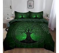 Duvet Cover Set Double 200x200 cm Abstract Tree Of Life Green Microfiber Cotton Bedding Sets 3 Pcs With Zipper Closure Ultra Soft Anti Allergic Non Iron with Zipper Closure