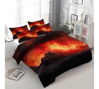Duvet Cover Set Double 200x200 cm Dark Fantasy Flame Red Bedding Quilt Cover Set with Pillowcases, Hypoallergenic Soft Breathable Bed Covers, Polycotton Duvet Cover 3 Pieces