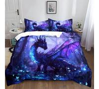 Duvet Cover Set Double 200x200 cm Purple Flying Dragon In The Forest Microfiber Cotton Bedding Sets 3 Pcs With Zipper Closure Ultra Soft Anti Allergic Non Iron with Zipper Closure