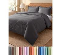 Duvet Cover Set Double 200x200 - Microfibre 3 Piece Bedding Set - Dark Grey