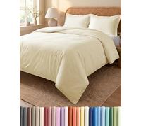 Duvet Cover Set Double 200x200 - Microfibre 3 Piece Bedding Set - Off White