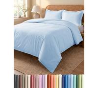 Duvet Cover Set Double 200x200 - Microfibre 3 Piece Set - Light Blue