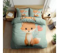 Duvet Cover Set Double 200x200cm Cartoon Fox Heart 3D Print Bedding Set, Soft Microfiber Quilt Cover Set with 2 Pillowcases