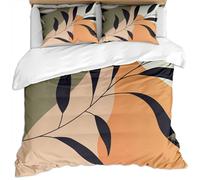 Duvet Cover Set Double Bed 200X200Cm - Orange Green Brown Leaf Shape Geometric Simplicity Pattern 3 Pcs Bedding Set With Zipper Closure And 2 Pillow Covers 50X75Cm Ultra Soft Easy Care Microfiber Q