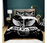Duvet Cover Set Double Size 200 X 200 Cmrock And Roll Guitar With Wingswhite Black - Soft Microfiber Bedding With Hidden Zipper, 3 Piece Set Includes 2 Pillowcases, Easy Care, Fade Resistant