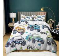 Duvet Cover Set Double Size Cartoon Monster Truck Print Kids Bedding Luxury Microfibre Quilt Cover Easy Care Boys Bed Linen Soft Cosy Duvet Cover Set 200 x 200 cm Colorful