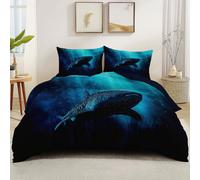 Duvet Cover Set Double Size for Boys Girls, Animals Whale Shark Stars Printed Fade-Resistant Duvet Cover Set, Lovely Pet Lover's Quilt Cover with Zipper Ocean Blue