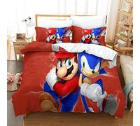 Duvet Cover Set Double Sonic Vs Mario Printed Duvet Covers Bedding Set for in Kids Teens Adults Soft Hypoallergenic Quilt Cover with Pillowcase with Zipeer Closure