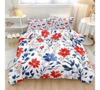 Duvet Cover Set Double Watercolor Wildflowers, Brushed Microfiber Reversible Bedding with Zipper Closure, Soft Quilt Cover Red Blue