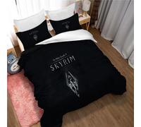 Duvet Cover Set Elder Scrolls V Skyrim with Matching Pillow Cases 100% Cotton 120 Thread Count Guaranteed Quilt Protector Cover Premium Extra Soft (200x200cm(Double),TESVS 06)