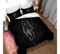 Duvet Cover Set Elder Scrolls V Skyrim with Matching Pillow Cases 100% Cotton 120 Thread Count Guaranteed Quilt Protector Cover Premium Extra Soft (135x200cm(Single),TESVS 05)