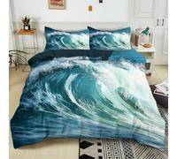 Duvet Cover Set Emperor 290x235 cm Blue Ocean Waves 3 Pieces Bedding Quilt Cover Sets, Ultrasoft Polycotton Bed Cover Set with 2 Pillowcases, for Kids Boys Girls Adults