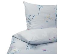 Beliani Duvet Cover Set Floral Pattern Evergreen 135X200 Cm Sateen Cotton Light Blue