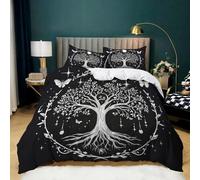 Duvet Cover Set Fantasy Plant Butterfly Star White Black, Soft Breathable Duvet Covers with Zipper Closure, Pattern Printed Bedding Sets 3 Pieces for Children Teens Adults, Single 53" x 79"