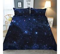 Duvet Cover Set for Single Double Super King Size Bed, Morbuy 3D Starry Universe Printed 100% Microfiber Bedding Quilt Case Sets with Pillowcases (Double-200x200cm,Blue Stars 1)