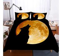 Duvet Cover Set for Single Double Super King Size Bed, Morbuy 3D Wolf Animal Printed Microfiber Bedding Sets Duvet Set with Pillowcases and Quilt case (Double-200x200cm,Moon)