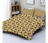 Duvet Cover Set,Funky Abstract Motif Half Circular Inner Round Forms Spiral Hoops Artwork Decorative 3 Piece Bedding Set with 2 Pillow Sham,Grey Marigold Cinnamon,Best Gift for