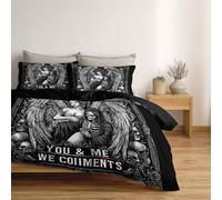 Duvet Cover Set Gothic Skull Dark Angel Grim Reaper Design, Reversible King Bedding 3 Pcs Ultra Soft Hypoallergenic Luxury, Quilt Cover with Zipper Closure, Black