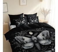 Duvet Cover Set Gothic Style Moth, Super King Size, 260 x 220 cm, with 2 Pillowcases (50 x 75 cm) Black, Easy Care Soft, Cosy, Hypoallergenic