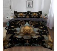 Duvet Cover Set - Grey - Surrealism Black And Gold Lotus Pattern- Luxury Reversible Quilt Cover Easy Care Bed Linen Soft Cosy Bedding Sets Pillowcase - Cot-bed (120 x 150 cm)