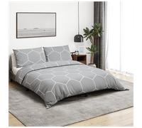 Duvet Cover Set Grey & White 155x220cm Cotton 1pc Duvet + 80x80cm Sham HiddenBtn