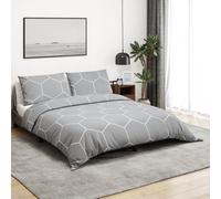 Duvet Cover Set Grey & White 240x220cm 100% Cotton Hidden Button Soft WrinkleRes