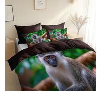Duvet Cover Set Hd Portrait Animal Monkey, 230 x 220 cm, King Size, Gray Chocolate Color Ultra Soft Hypoallergenic Duvet Cover, With Zipper Closure for All Season