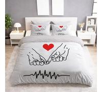 Duvet Cover Set King 230 x 220 cm - Reversible Minimalist Hands Heart Bedding Set, Soft Microfibre, Zip Closure, 2/3 Piece with Pillowcase(s), Breathable Easy-Care, Colour White