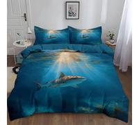 Duvet Cover Set King 3D Bedding Set Kids Boys GirlsHyperrealistic Ocean Shark 3d Print Comforter Cover Set Soft Quilt Cover All Season BeddingDark Blue