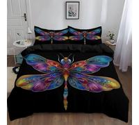 Duvet Cover Set King Dragonfly Bedding 230 x 220 cm Soft 100% Brushed Premium Microfibre Reversible, Mandala Art Fantasy, Warm Cosy Quilt Cover with 2 Pillowcases Zipper Closure & Easy Care, Black