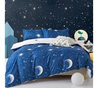 Duvet Cover Set King Galaxy Moon Star Bedding Set For Boys Girls, Reversible Ultra Soft Microfiber Duvet Cover (3Pcs, Blue)