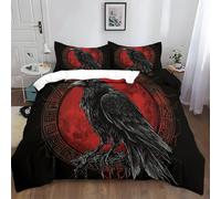 Duvet Cover Set King Size 220x230 cm Black Raven Moon Rune Polyester-Cotton Bedding Sets 3 Pcs With Zipper Closure Ultra Soft Anti Allergic Non Iron with Zipper Closure
