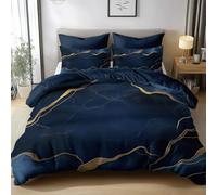 Duvet Cover Set King Size 220x230 cm Marble Gold Blue 3 Piece Quilt Cover Brushed Polyester Cotton Bed Set with Pillowcases Zipper Closure Ultra Soft Bedding Set