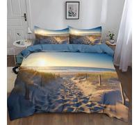 Duvet Cover Set King Size 220x230 cm Seaside Beach Scenery Polyester Cotton Quilt Cover Soft Cosy Breathable Bedding Sets with Zipper Closure and 2 Pillowcases