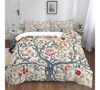 Duvet Cover Set King Size 220x230 cm William Morris Style Flowers Leaves Polyester-Cotton Bedding Sets 3 Pcs With Zipper Closure Ultra Soft Anti Allergic Non Iron with Zipper Closure
