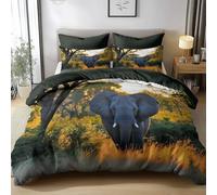 Duvet Cover Set King Size 220x230cm Elephants On The Grassl At Sunset 3D Print Bedding Set, Soft Microfiber Quilt Cover Set with 2 Pillowcases