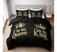 Duvet Cover Set King Size 220x230cm Golden Crown Letters Children Polycotton Bedding Print Bed Set Easy Care Soft Quilt Cover Duvet Cover with Pillowcase