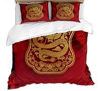 Duvet Cover Set King Size 230X220Cm - Red Background With Golden Dragon Pattern 3 Pcs Bedding Set With Zipper Closure And 2 Pillow Covers 50X75Cm Ultra Soft Easy Care Microfiber Quilt Cover Set