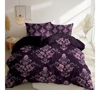 Duvet Cover Set King Size 90" X 86" Black Bedding Set 3 Pcs With 2 Pillow Cases, Victorian Style Damascus Pattern Floral Printing Microfiber Reversible - Soft Quilt Cover With Zipper Closure