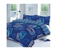 Duvet Cover Set King Size Kingsize with Pillowcases Quilt Reversible Poly Cotton, Blake Blue