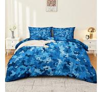 Duvet Cover Set King Size, Military Camouflage Printed Pattern Brushed Microfiber Duvet Cover - Blue Decor Bedding Set with 2 Pillow Cases 50 x 75 cm