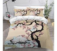Duvet Cover Set King Size Mount Fuji Cherry Blossoms 3D Printed Quilt Cover Microfiber Bedding Set Japanese Ultra Soft Hypoallergenic Comforter Cover with Zipper Closure and Pillowcase for Teen Adult