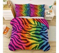 Duvet Cover Set King Size, Multi-Coloured Modern Zebra Stripe Colour Block, Soft Microfibre Quilt Cover with Zipper for Master Bedroom, Young Adults
