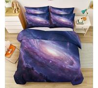 Duvet Cover Set King Size, Purple Galactic Universe & Planet Earth, Soft Microfibre Quilt Cover with Zipper for Master Bedroom, Teenagers