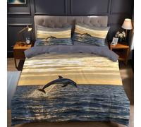 Duvet Cover Set King Size Sunset Sea Dolphin Bedding Set for Kids Boys Teens Men, Soft Lightweight 230x220 cm Quilt Cover for Bedroom Dorm Decor