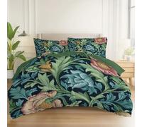 Duvet Cover Set King Size William Morris Floral Printed, Luxury Reversible Quilt Cover Easy Care Bed Linen Soft Microfiber Cosy Bedding Sets for Boys Girls with 2 Pillowcases, Green, 220 x 230 cm