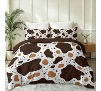 Duvet Cover Set King, Soft Brushed Microfiber Bedding with Zipper Closure & Corner Ties, Reversible Animal Rustic Spots Cow Print Leopard Print Printed Quilt Cover, 230 x 220 cm Brown