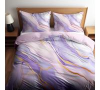Duvet Cover Set Lavender Marble - Easy Care Bed Linen Soft Cosy Bedding Sets - Luxury Reversible Quilt Cover, Super King 260 x 220 cm Light Purple Double Duvet Cover with Pillowcases,